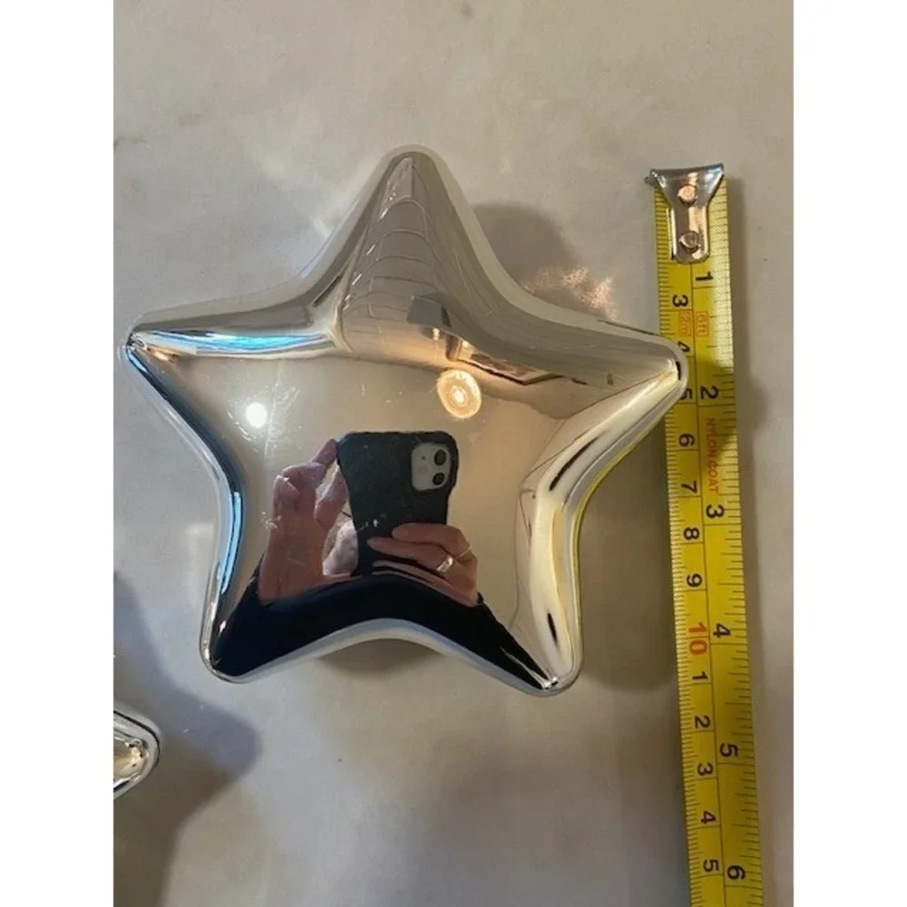Silver Star Nesting Trinket Boxes Set of 2 Chrome Velvet Lined Jewelry Cases